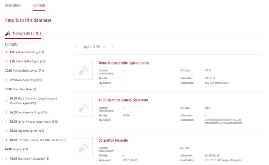 The active ingredients can also be browsed using the AHFS classification system.